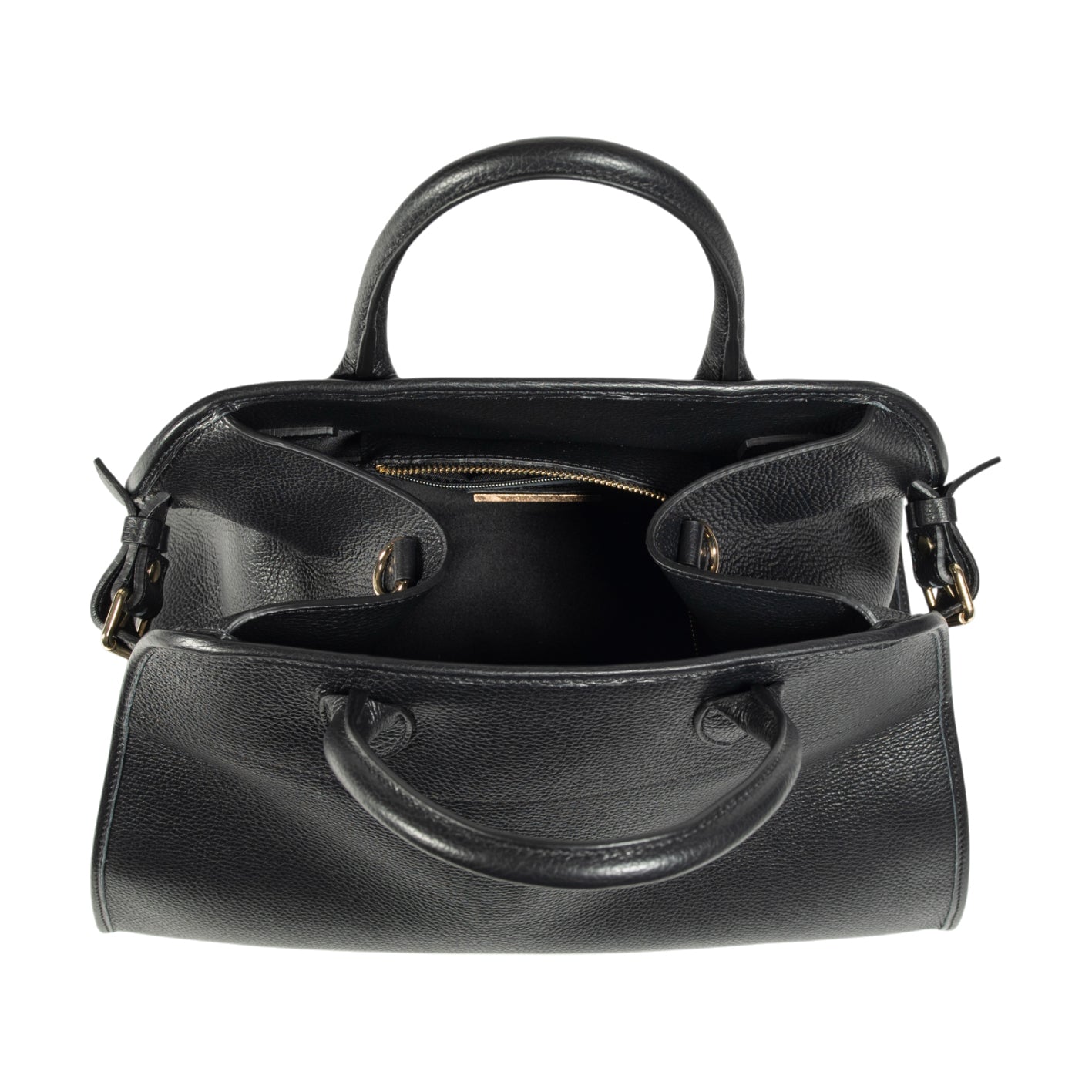 Italienische Damen Handtasche aus Echtleder – Modell Frida in Schwarz. Elegante Henkeltasche mit goldfarbenen Metall-Details, hochwertig handgefertigt in Italien.