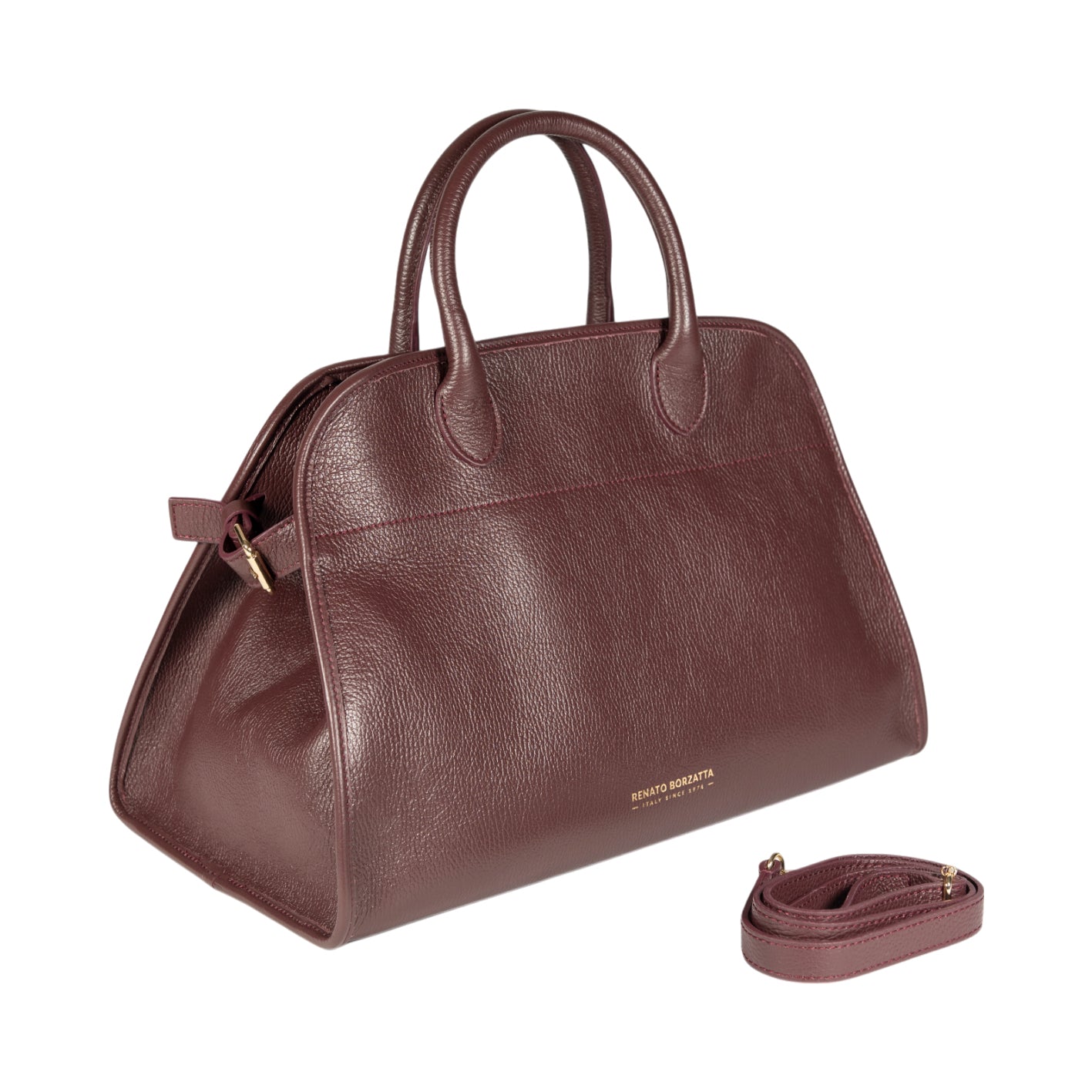 Italienische Damen Handtasche aus Bordeaux Leder – elegante Henkeltasche FRIDA, handgefertigt in Italien mit goldfarbenen Metall-Details