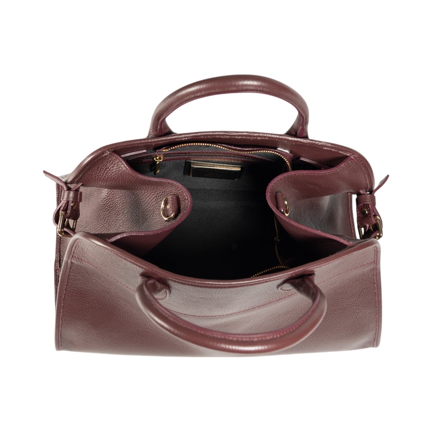 Italienische Damen Handtasche aus Bordeaux Leder – elegante Henkeltasche FRIDA, handgefertigt in Italien mit goldfarbenen Metall-Details