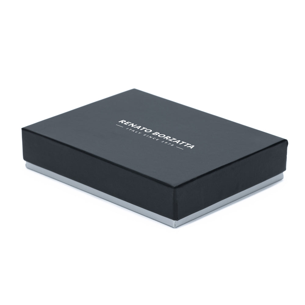 Renato Borzatta Damen Leder Geldbörse Geschenkbox, Italienische Geldbörse Echtleder mit RFID Schutz, elegante Verpackung in schwarzer Box