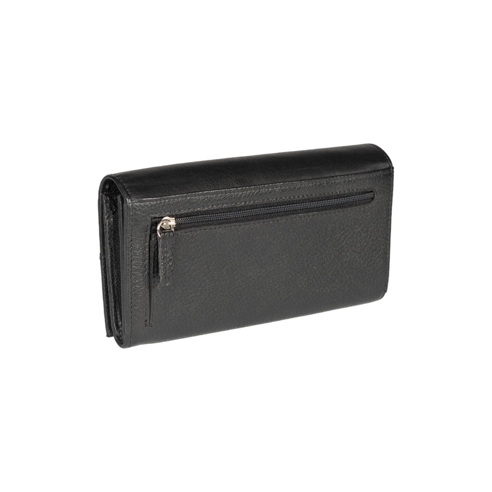 RB12129A | Women's Wallet in Genuine Full-Grain Leather, Dollar Grain/Light. Black. RFID Protection. Closed Dimensions: 18.5 x 10 x 3 cm. Packaging: Gift box bottom/lid-3