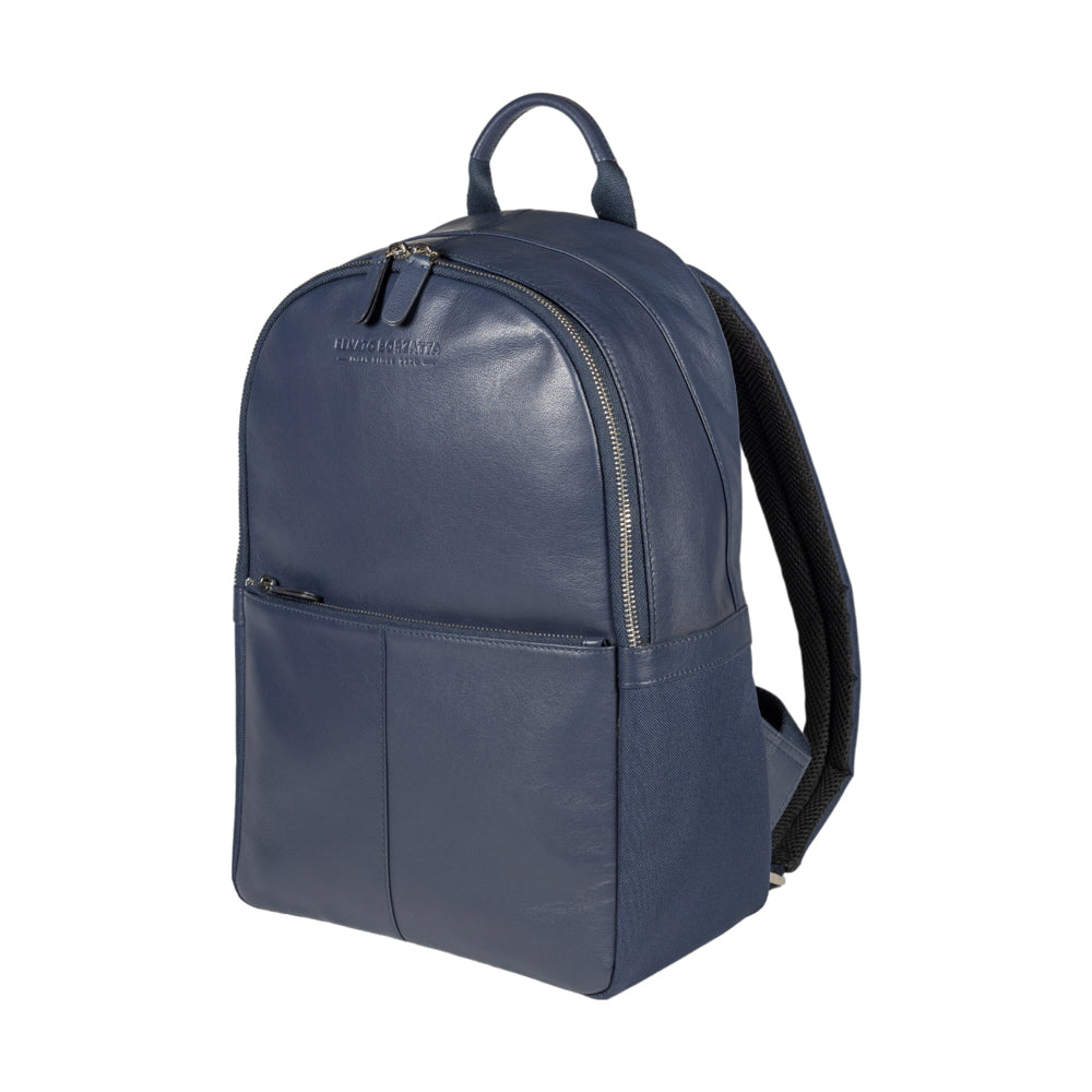 Notebook Rucksack Herren Damen Leder Nylon – Handgefertigt in Italien, Farbe Blau
