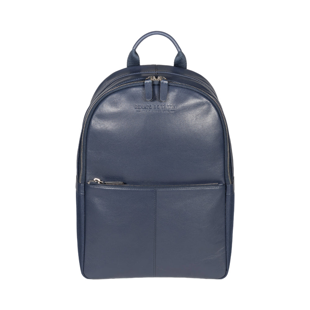 Notebook Rucksack Herren Damen Leder Nylon – Handgefertigt in Italien, Farbe Blau