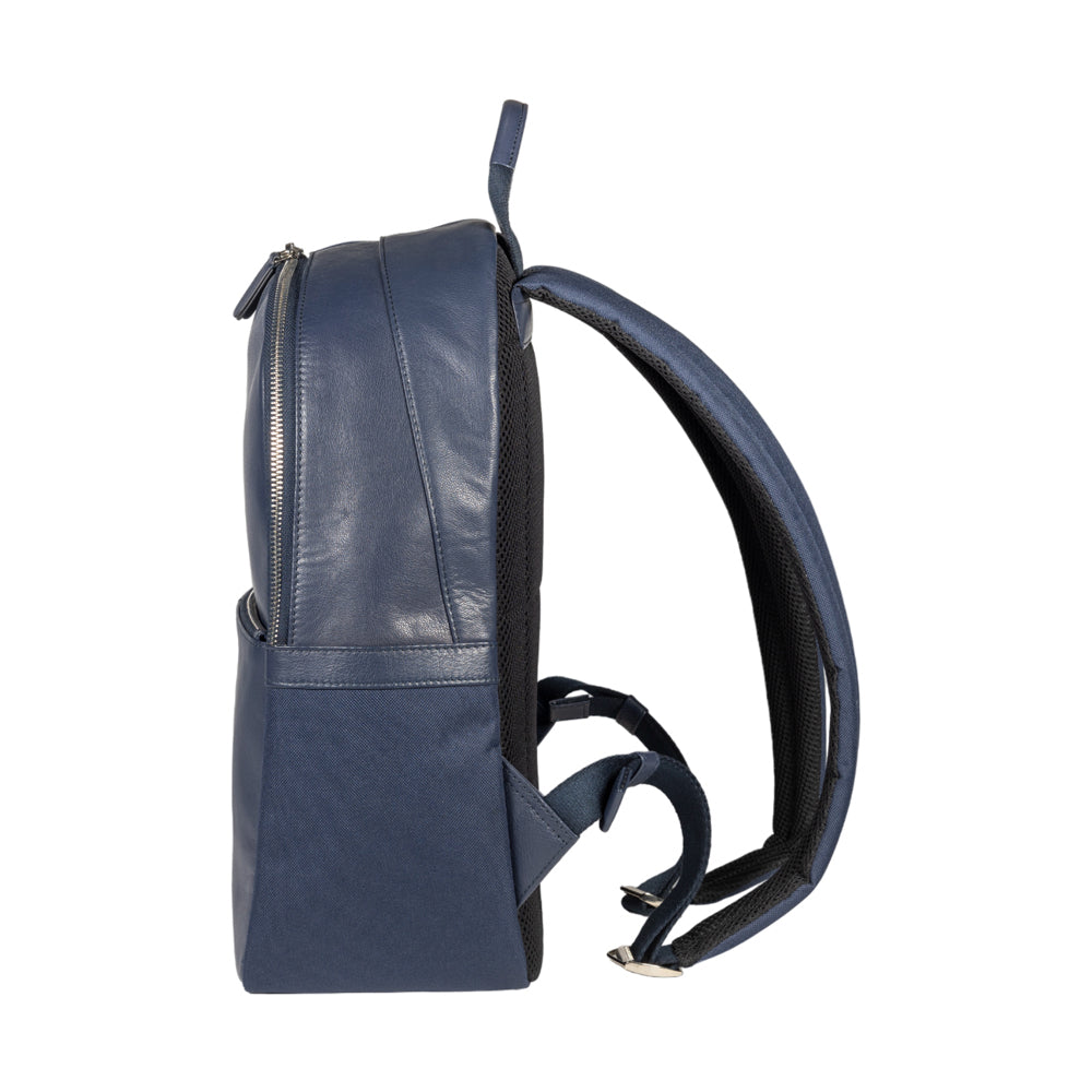 Notebook Rucksack Herren Damen Leder Nylon – Handgefertigt in Italien, Farbe Blau