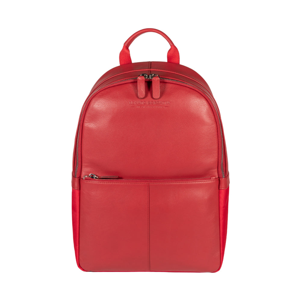 Italienischer Laptop Rucksack Leder Nylon Rot – Vorderansicht, elegantes italienisches Design, Made in Italy