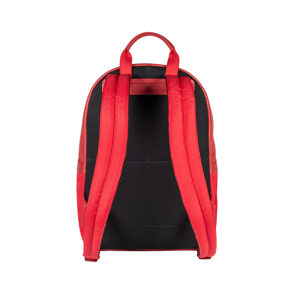 Italienischer Laptop Rucksack Leder Nylon Rot – Vorderansicht, elegantes italienisches Design, Made in Italy