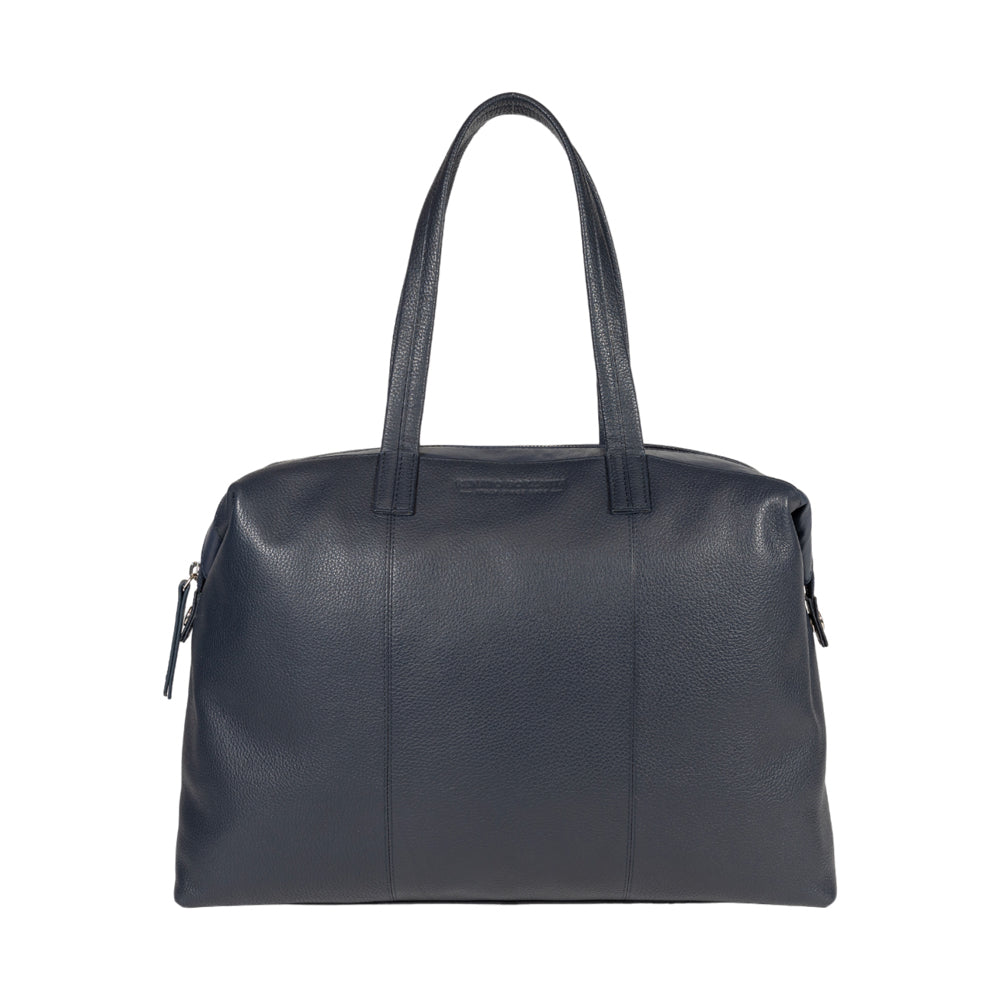 Italienische Damen Handtasche aus echtem Leder in Blau – elegante Shopping Bag mit zwei Henkeln, hochwertig verarbeitet, Made in Italy.