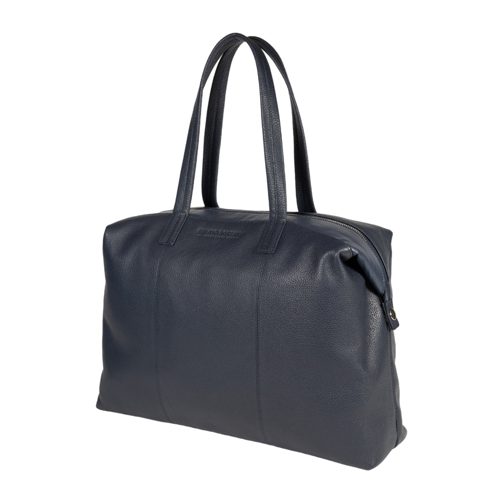Italienische Damen Handtasche aus echtem Leder in Blau – elegante Shopping Bag mit zwei Henkeln, hochwertig verarbeitet, Made in Italy.