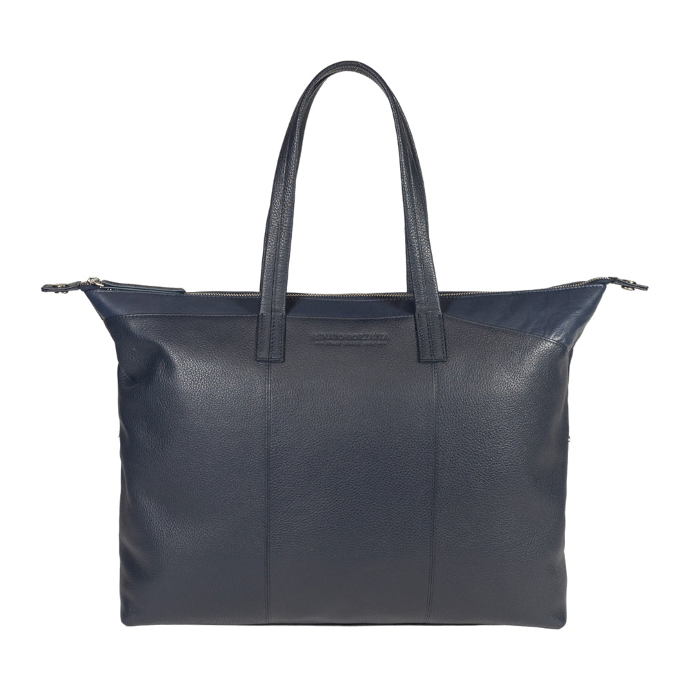 Italienische Damen Handtasche aus echtem Leder in Blau – elegante Shopping Bag mit zwei Henkeln, hochwertig verarbeitet, Made in Italy.