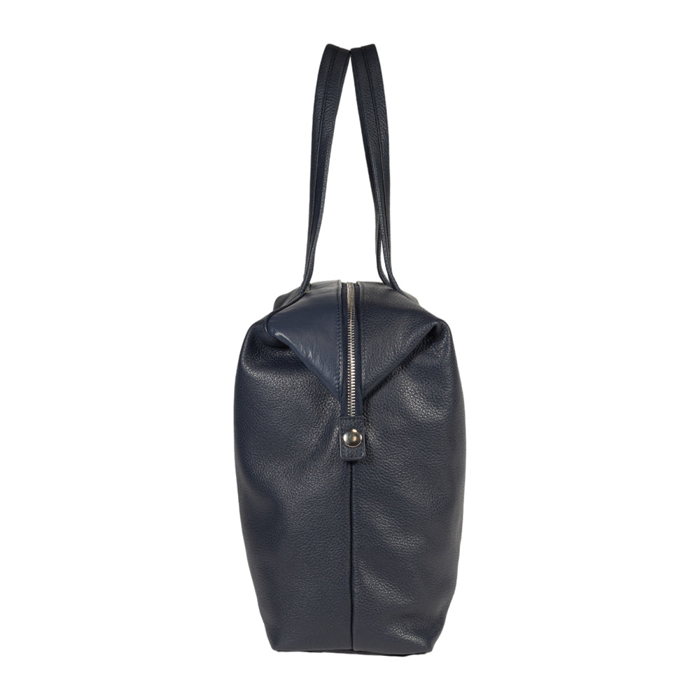 Italienische Damen Handtasche aus echtem Leder in Blau – elegante Shopping Bag mit zwei Henkeln, hochwertig verarbeitet, Made in Italy.