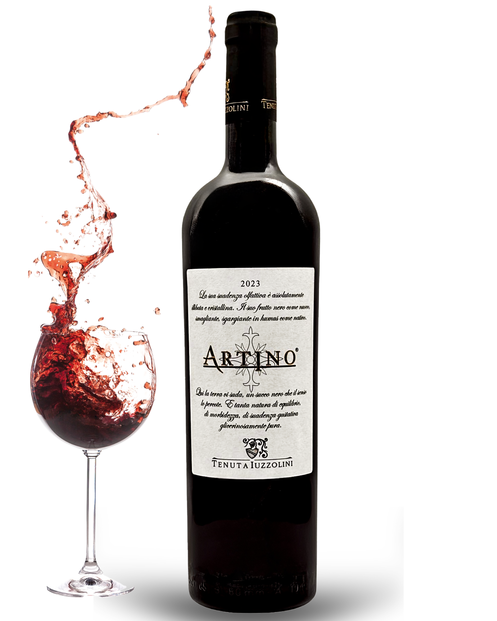 Artino Rosso 2023 – Italienischer Rotwein mit intensiver Farbe, serviert im Glas mit spritzendem Effekt – exklusiv bei Bella Italia Store