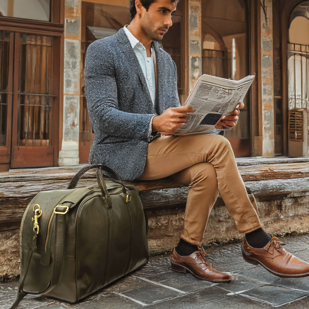 Herren Reisetasche Leder Old Angler – Stilvolle italienische Ledertasche für Business und Reisen