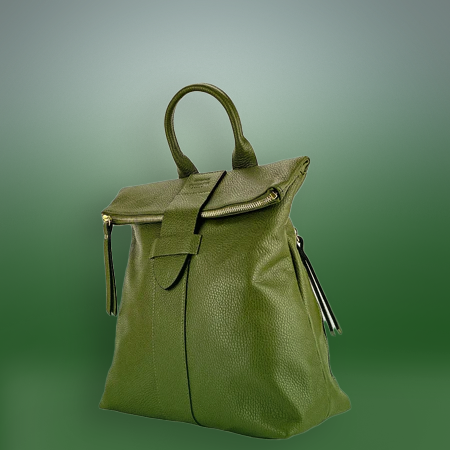 Große Damenhandtasche aus echtem Leder in Grün – italienische Handarbeit
