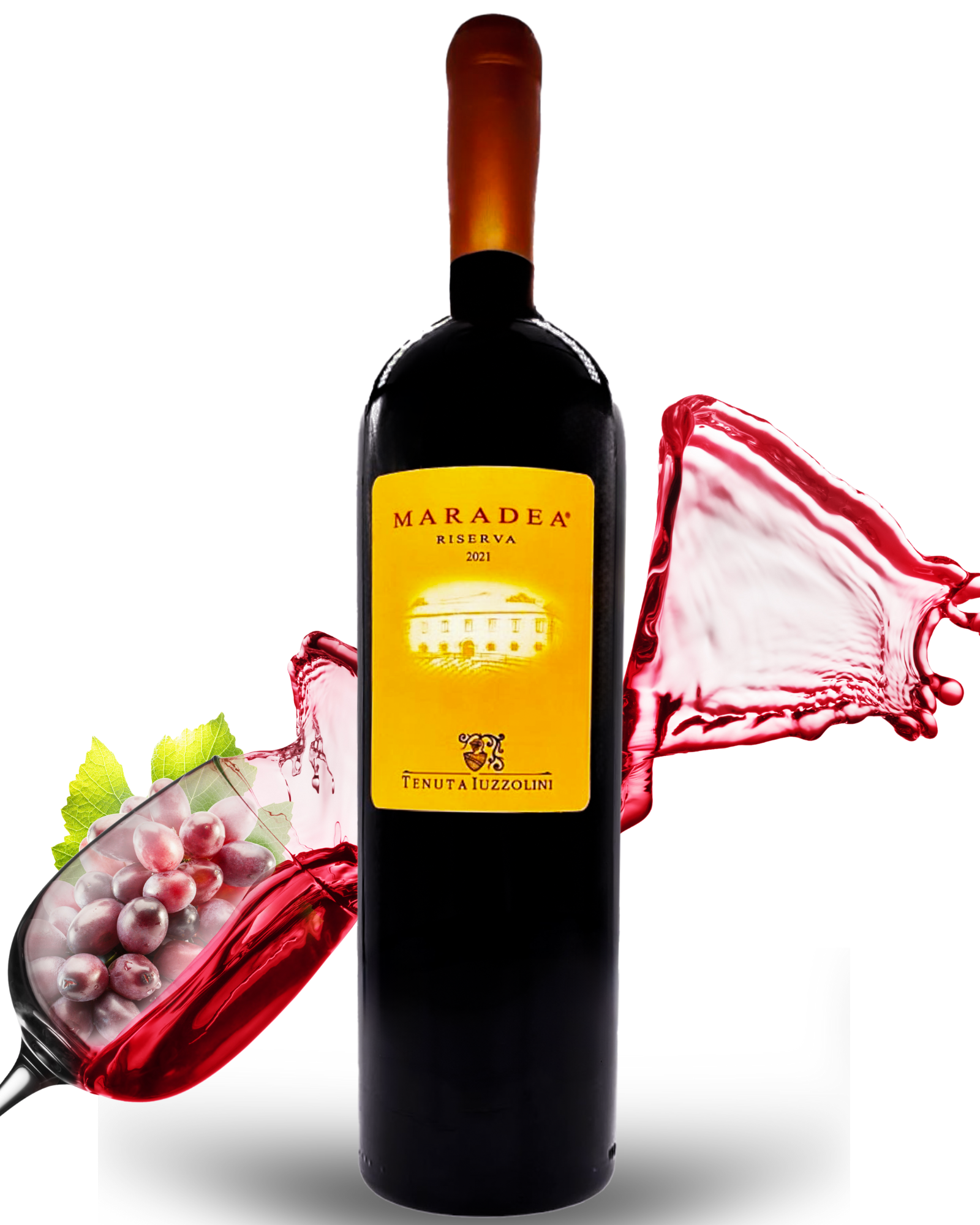 Maradea Rotwein 1,5L Tenuta Iuzzolini mit intensivem 3D-Weinsplash – edler italienischer Wein aus Kalabrien, perfekt für besondere Anlässe.