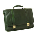 Calfskin Leather Briefcase-Green-0