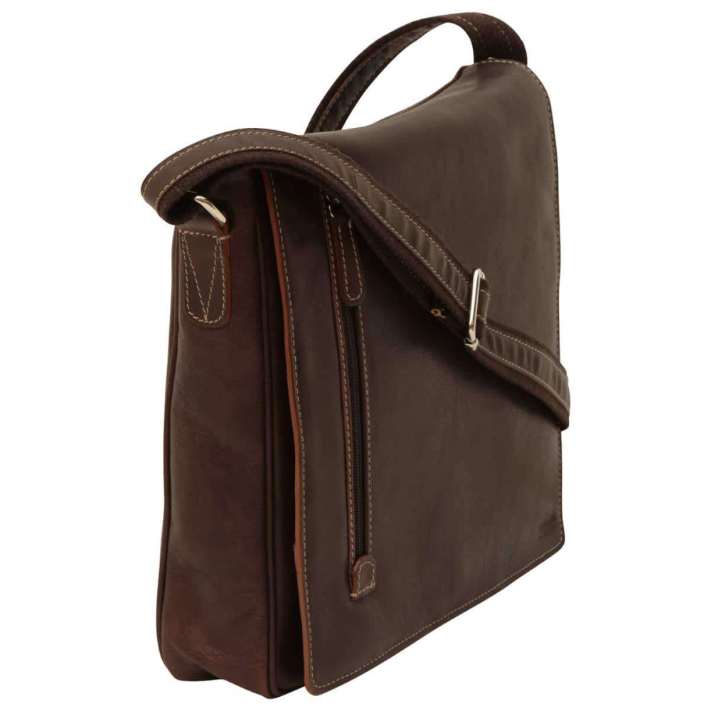 Italienische Ledertasche braun – Seitenansicht mit Schulterriemen