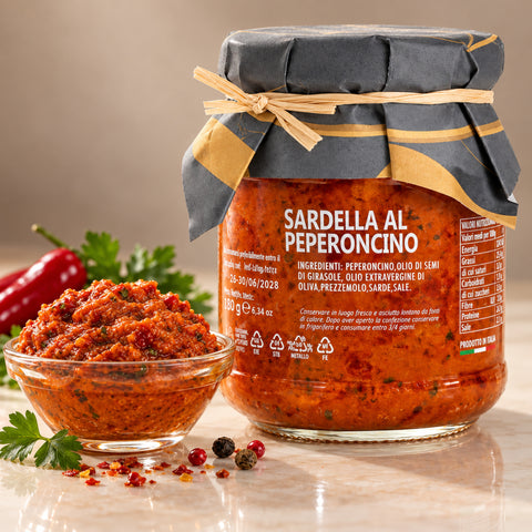 Sardella al Peperoncino aus Sizilien – Pikante Sardinen-Creme, 180g – Premium Produktaufnahme