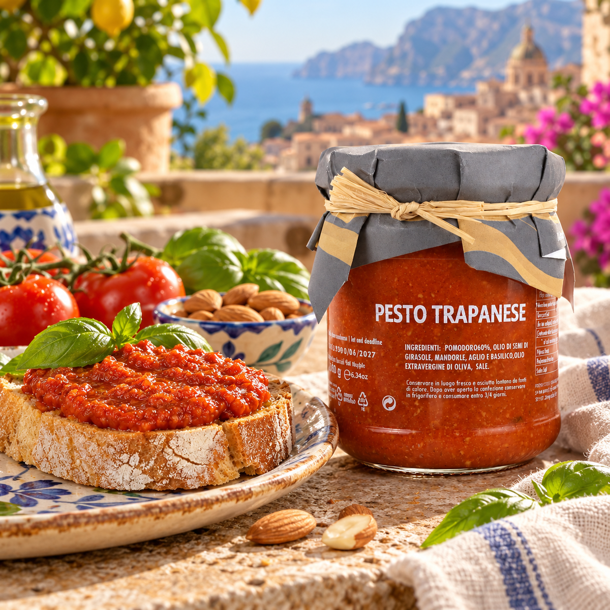 Pesto Trapanese aus Sizilien – Tomatenpesto mit Mandeln und Basilikum, 180g