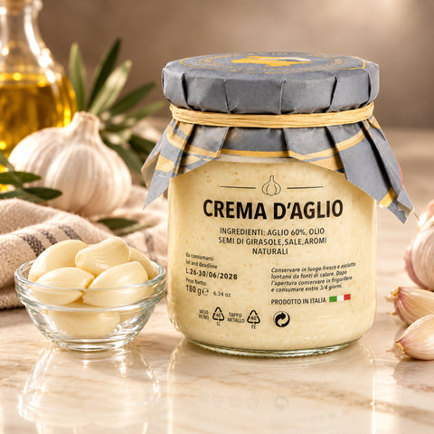 Crema d'Aglio aus Sizilien – Italienische Knoblauchcreme, 180g – Premium Produktaufnahme