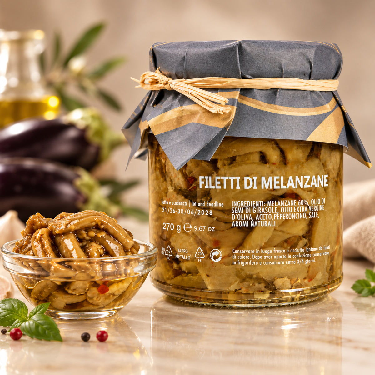 Filetti di Melanzane aus Sizilien – Auberginenfilets in Öl, 270g