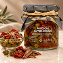 Pomodoro Capperi Acciughe – Sizilianische Antipasti mit Kapern und Sardellen, 270g – Produktaufnahme mit dezenter Spiegelung
