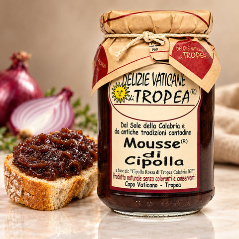 Mousse di Cipolla di Tropea IGP – Kalabrische Zwiebelmarmelade, 314ml – Produktaufnahme mit dezenter Spiegelung