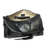 Italienische Weekender Tasche Leder schwarz, Reisetasche Herren aus Echtleder, elegante schwarze Travel Bag Made in Italy mit Schulterriemen
