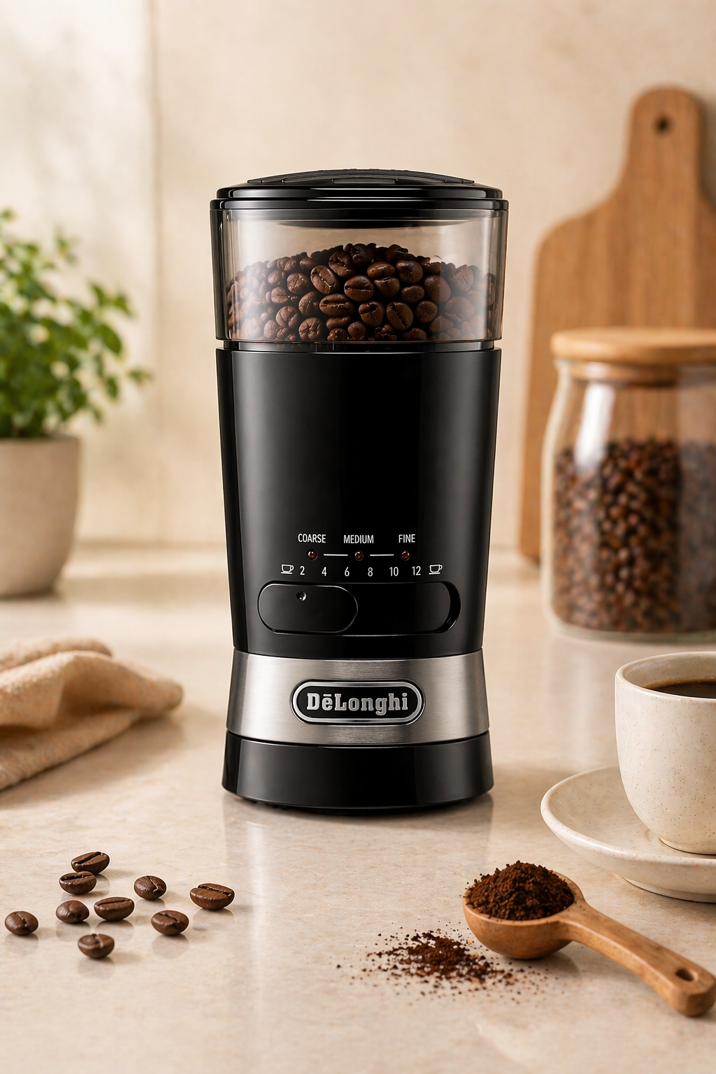 DeLonghi KG210 Kaffeemühle Schwarz – Elektrische Kaffeemühle mit einstellbarem Mahlgrad