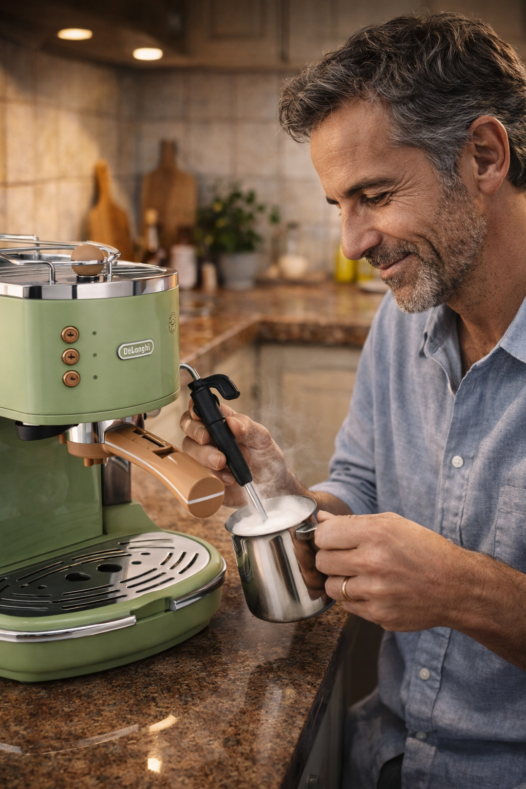     DeLonghi Vintage Kaffeemaschine grün Milchaufschäumer Cappuccino Zubereitung