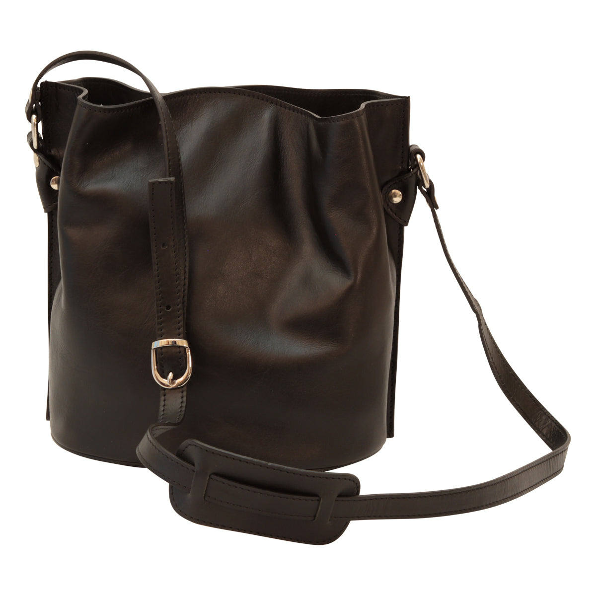 Italienische Leder Schultertasche Schwarz