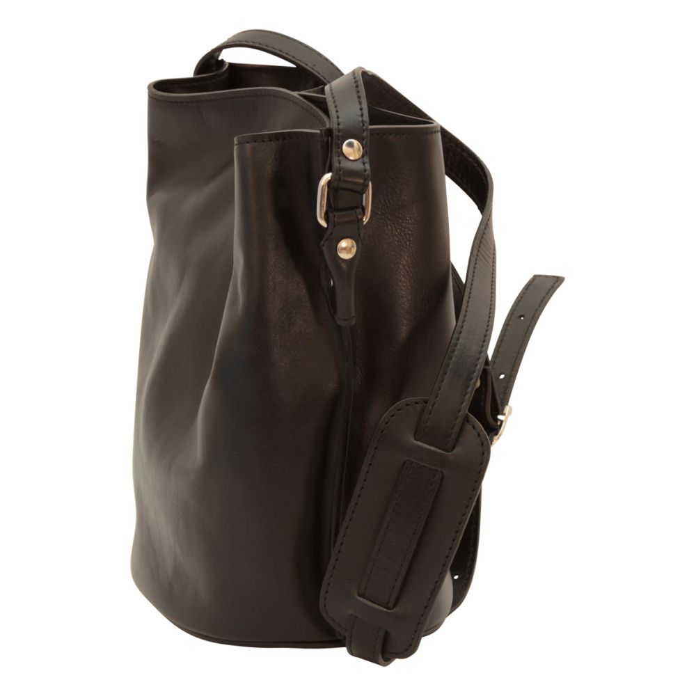 Italienische Leder Schultertasche Schwarz – geöffnet, Innenansicht