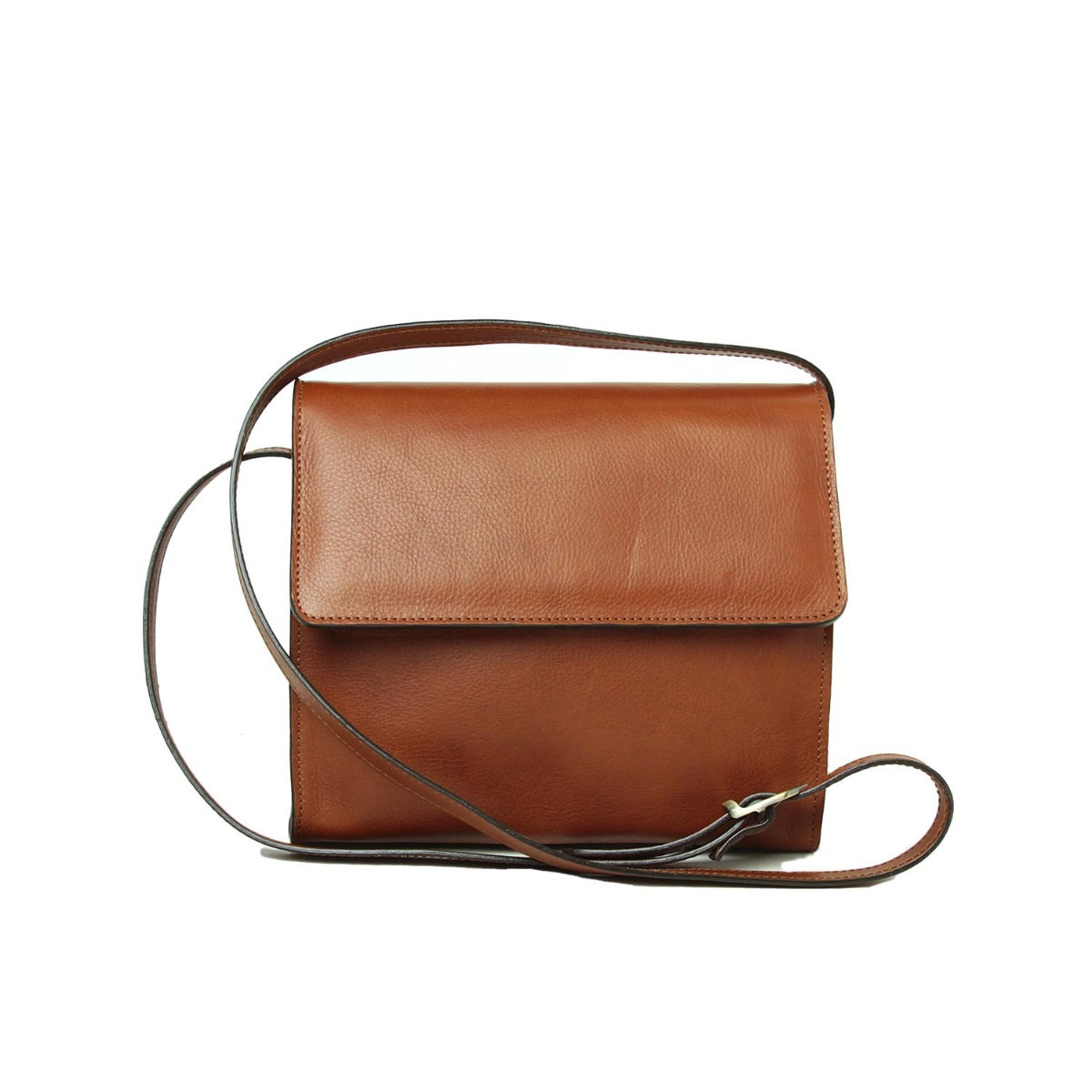 Italienische Schultertasche Kalbsleder Teak