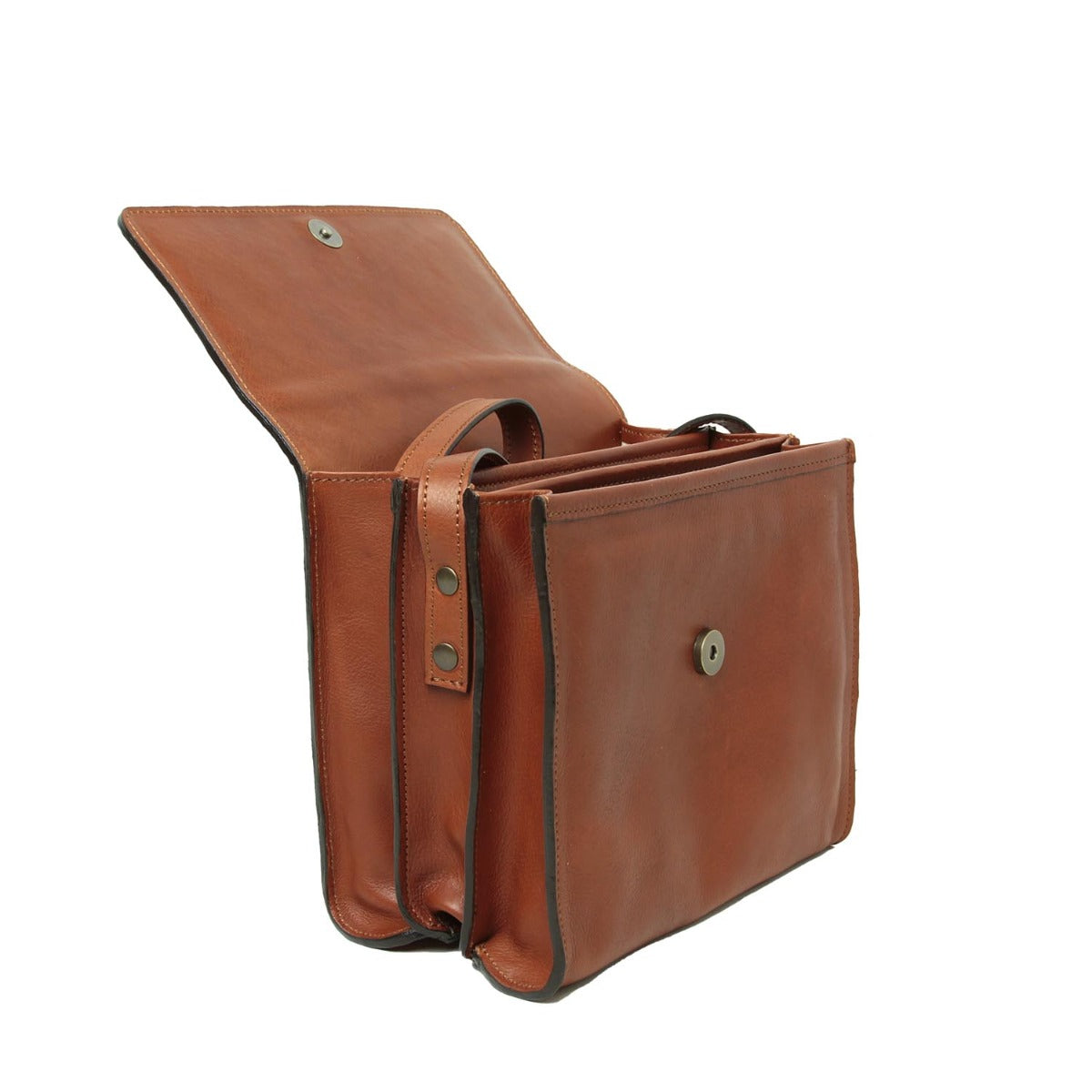 Italienische Schultertasche Kalbsleder Teak