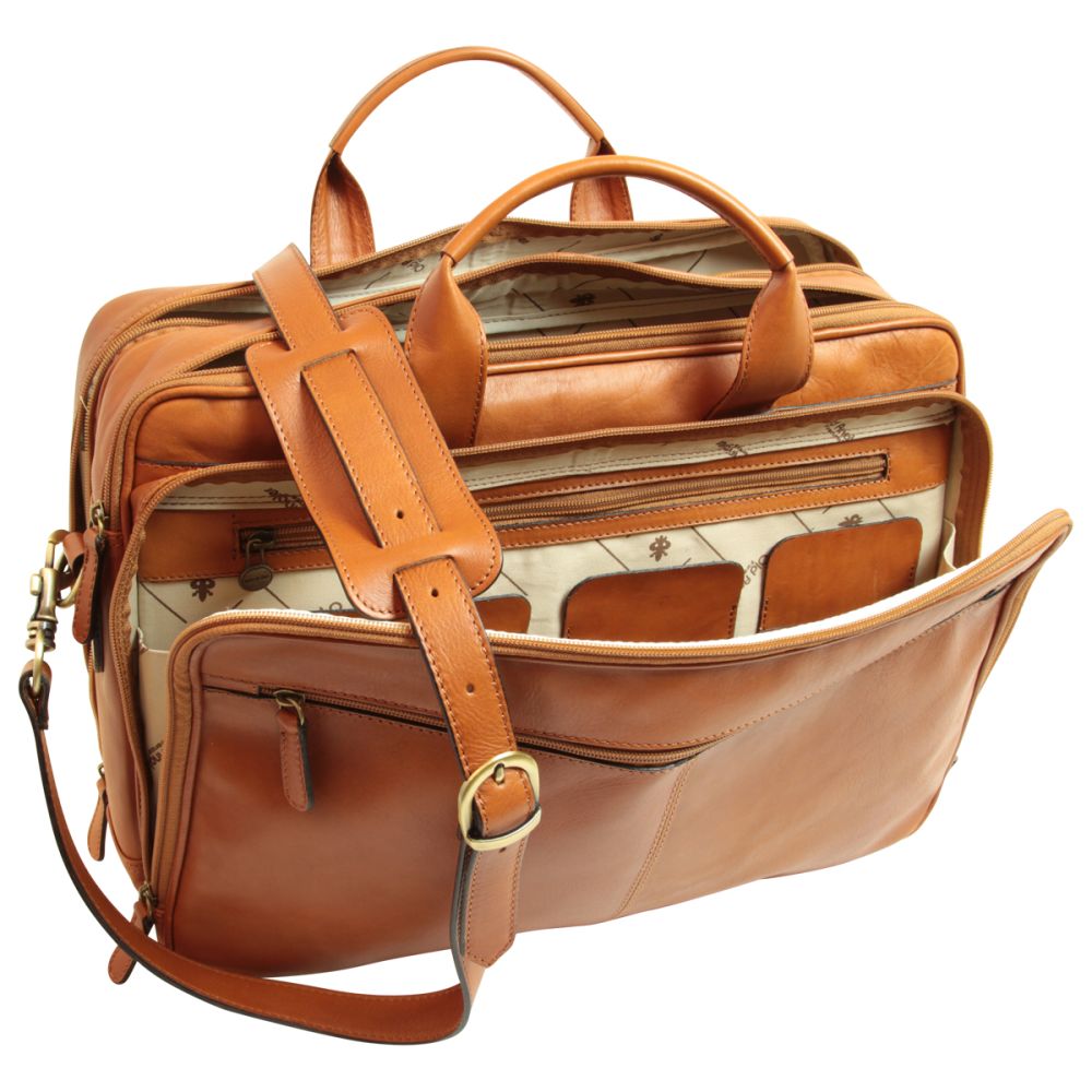 Italienische Leder Aktentasche Braun Colonial – handgefertigt aus 100 % Vollnarbenleder, mit Laptopfach und mehreren Fächern – elegante Business Tasche Made in Italy