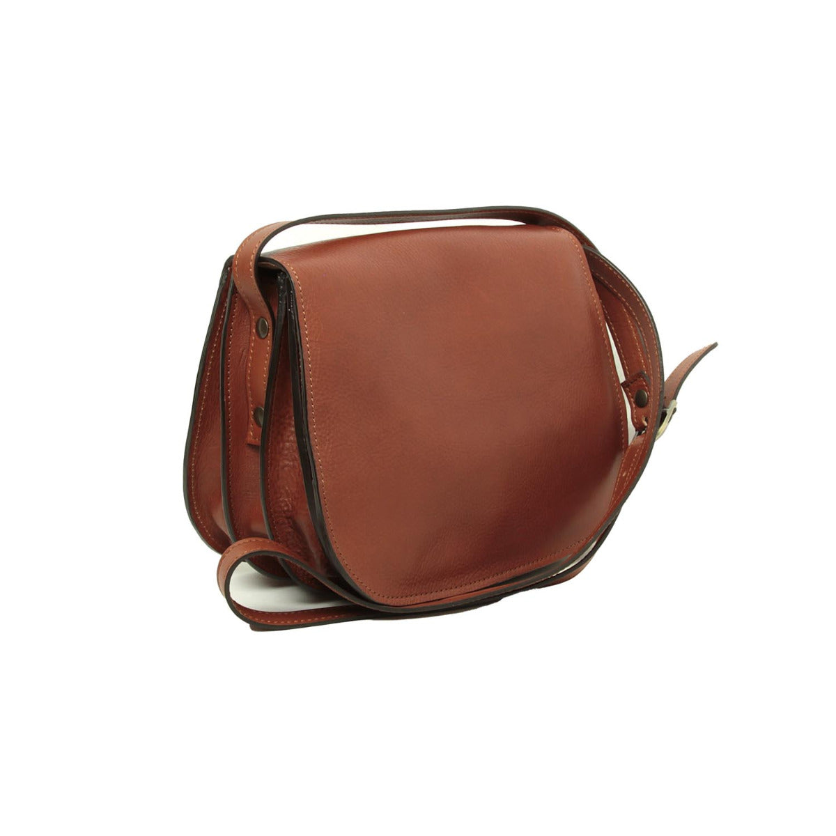 Italienische Damen Schultertasche Leder Teak