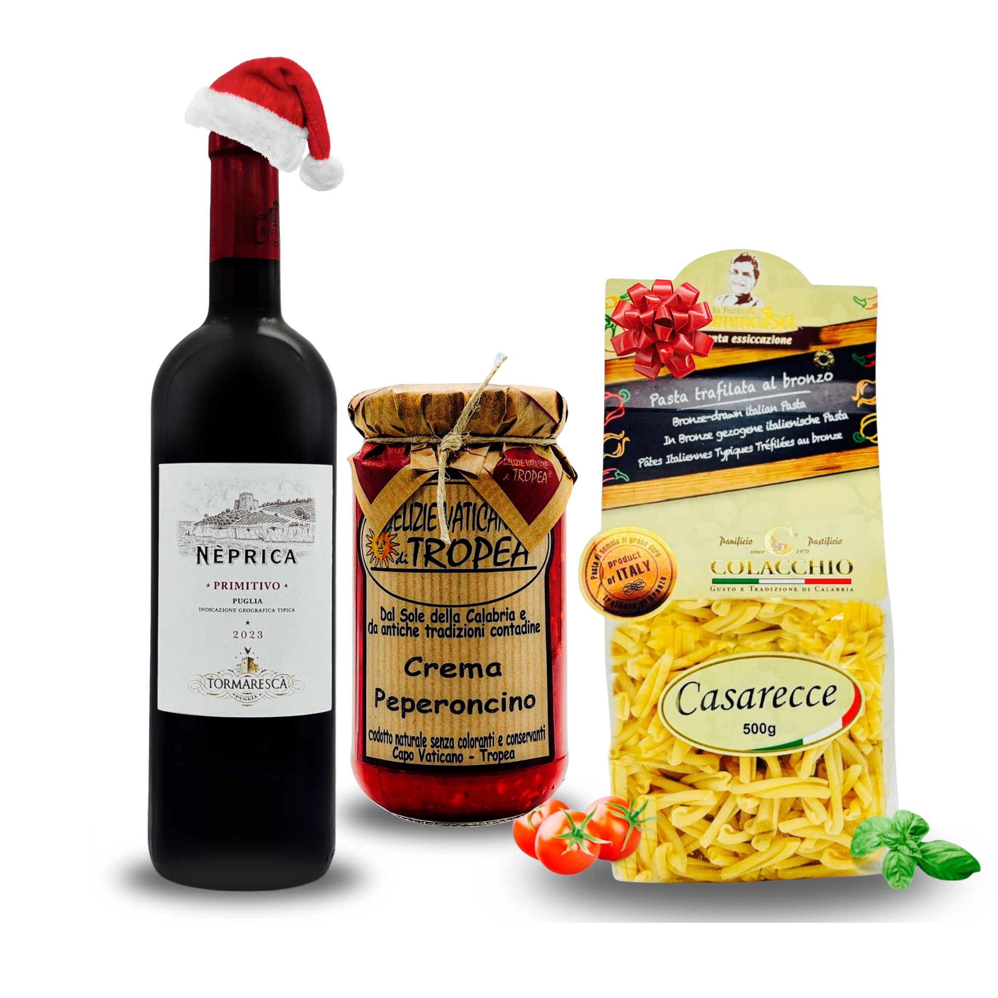 Italienisches Weihnachts Geschenkset – Primitivo, Casarecce & Peperoncino