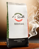 La Ruffa Caffè – italienischer Espressokaffee in ganzen Bohnen, 1000g Packung mit Dampf-Effekt im Hintergrund, Produktbild für Onlineshop