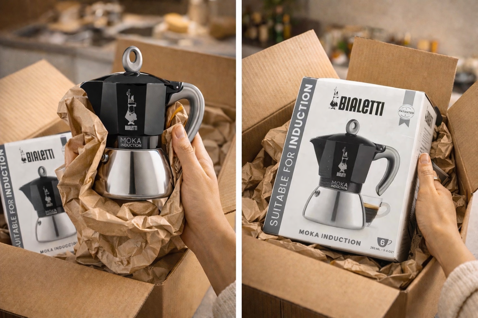 Espresso genießen mit Bialetti Induktion Kaffeemaschine schwarz elegant

