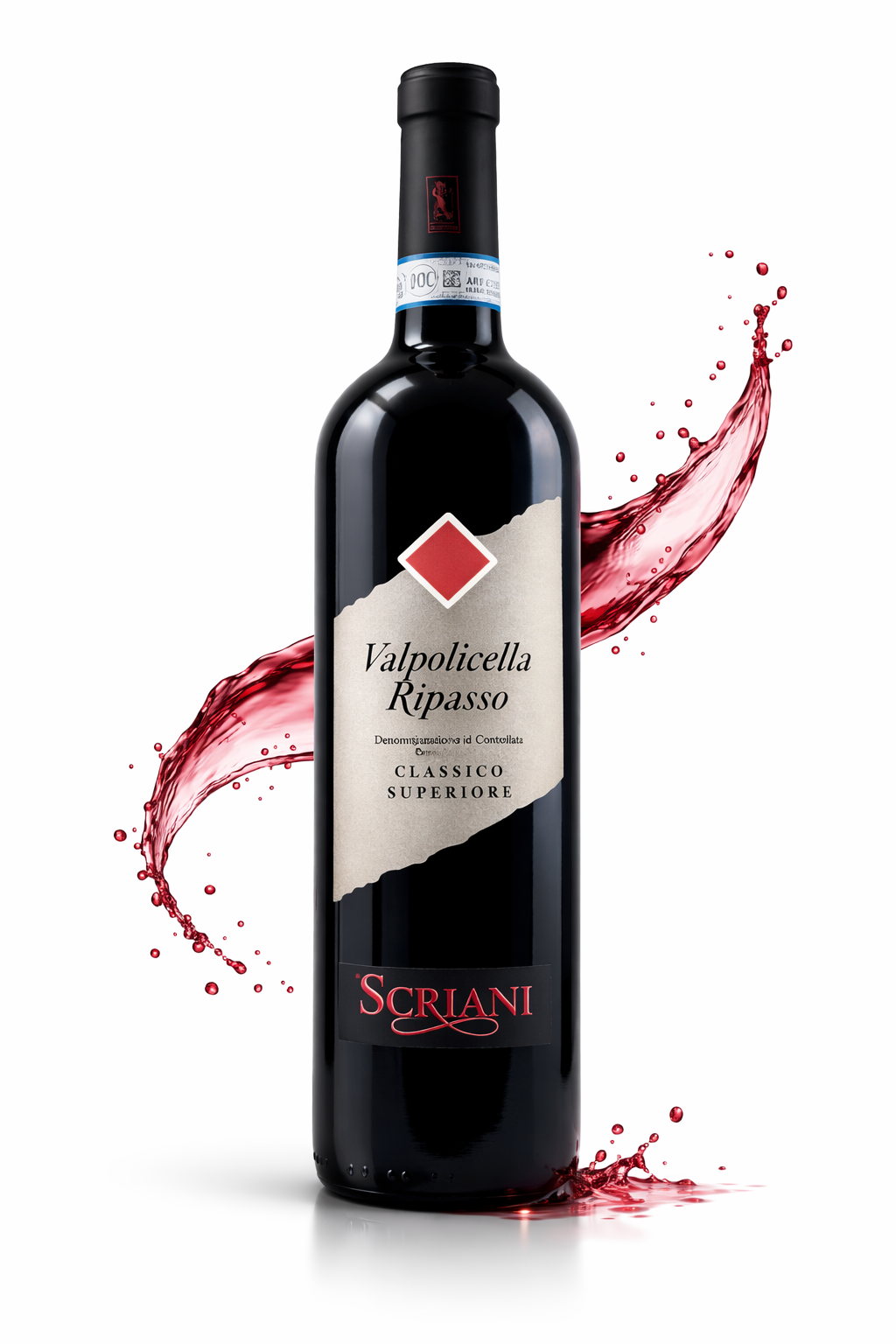 Italienischer Rotwein Valpolicella Ripasso Scriani Classico Superiore elegante Weinflasche Produktfoto