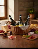 Italienischer Prosecco im Geschenkkorb mit Käse, Trauben und Antipasti – Bella Italia Genussmomente