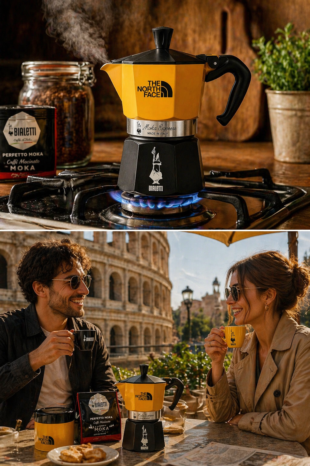     Bialetti Moka Express auf Herd Espresso Zubereitung mit Kaffeebohnen