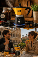     Bialetti Moka Express auf Herd Espresso Zubereitung mit Kaffeebohnen