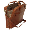 Italienische Leder Business Tasche Braun – Seitenansicht mit verstellbarem Schulterriemen und Reißverschlussfach