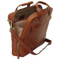 Italienische Leder Business Tasche Braun – Seitenansicht mit verstellbarem Schulterriemen und Reißverschlussfach