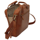 Leder Aktentasche Herren Colonial Braun – Old Angler, flach liegend mit sichtbarem Leder und Nähten
