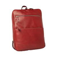Leather back pack with backside troller strap - red-0