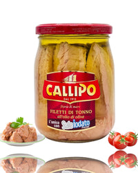 Callipo Thunfischfilets in Olivenöl mit jodiertem Salz – italienischer Thunfisch von höchster Qualität im Glas – perfekt für Salate oder als Geschenkidee