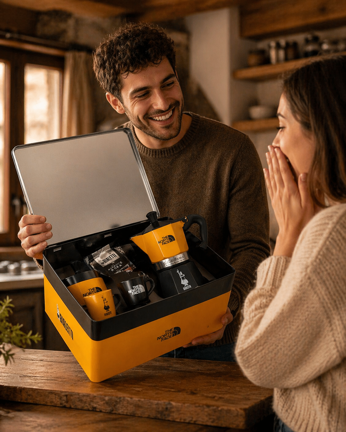     Bialetti Kaffeemaschine Geschenkset The North Face beim Auspacken