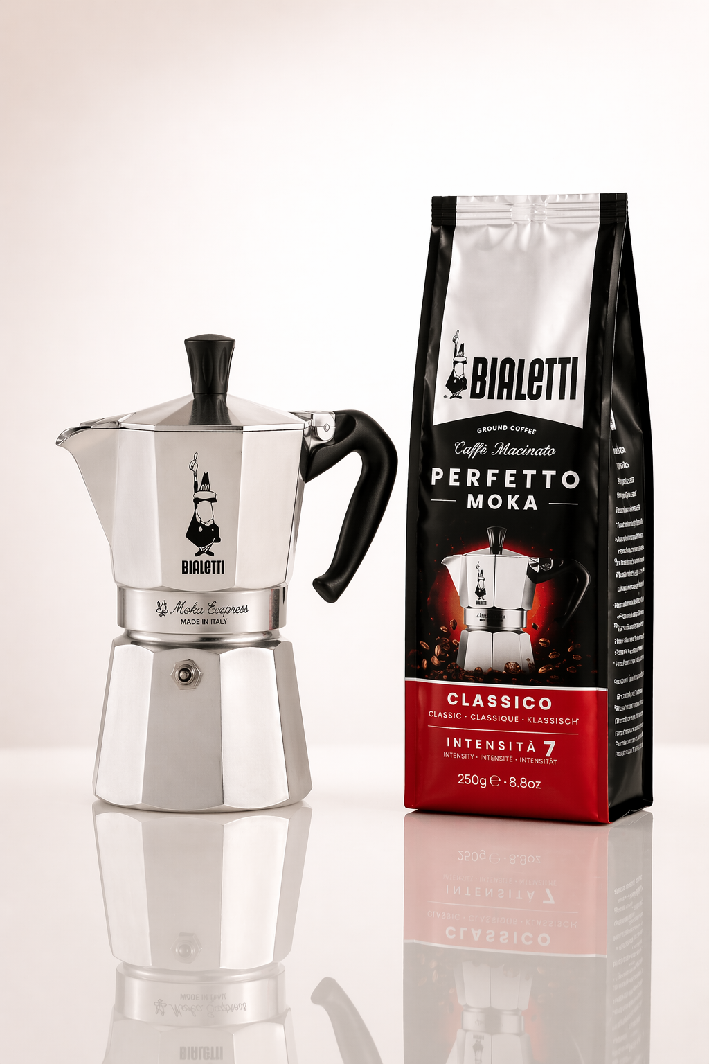 Bialetti Moka Classico 3 Tassen Aluminium mit Perfetto Kaffee – klassischer Espresso Kocher