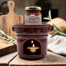 Nduja Bellantone aus Spilinga im Glas auf traditionellem Keramik-Stövchen mit Kerze – kalabrische scharfe Streichwurst Bella Italia Store